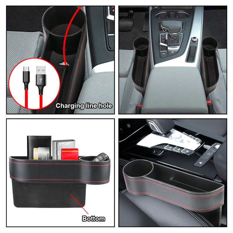 Organizador de Carro Luxo com Porta-Copos e Carregadores USB Integrado